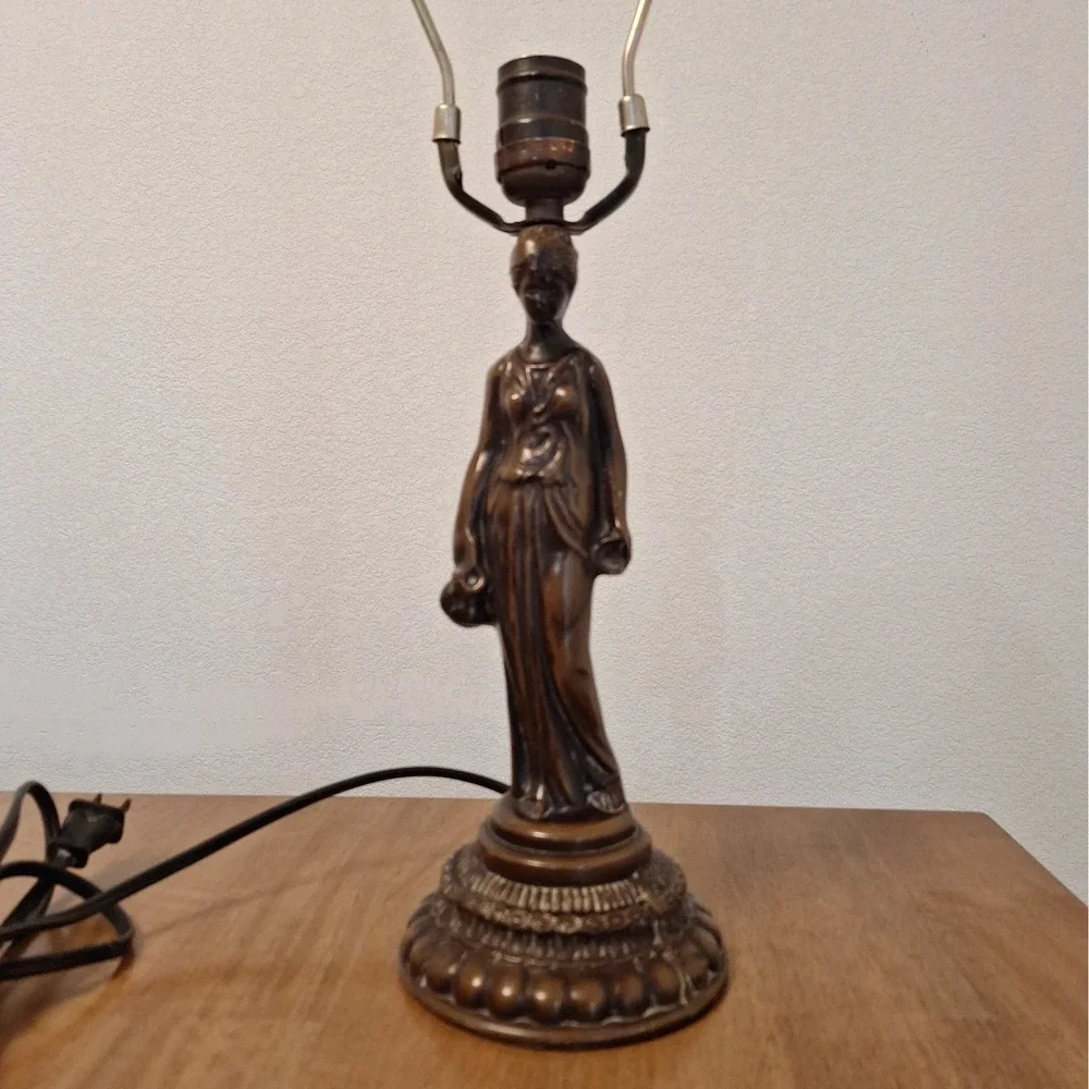 Art Nouveau Antique Vintage Figural Statue Table Lamp Bronze Cast Metal, Works